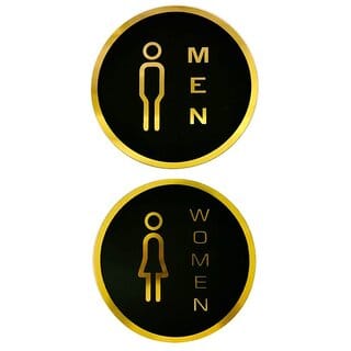 Sarvatr Men Women Washroom Door Self-Adhesive Sign Signage Black Gold for Business Stores Cafes Shops Hospital School