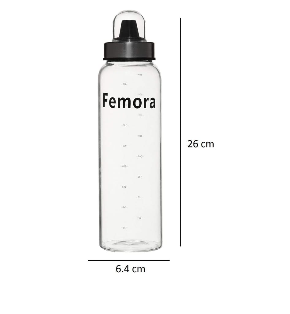 Femora Borosilicate Glass Spice Jar Bottle with Lid, 500Ml, Clear, Free Replacement of Lids