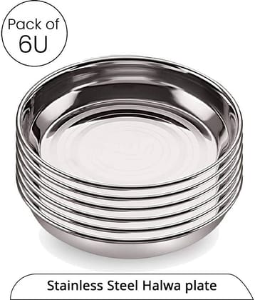 Dynore Stainless Steel Dessert, Halwa, Mithai Plate for Kitchen Serving, 11cm Dia per unit, (Pack of 6)