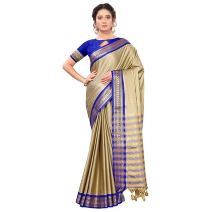 Generic Women's Cotton Silk  Saree with Blouse (Blue, 5 - 6 Mtrs)