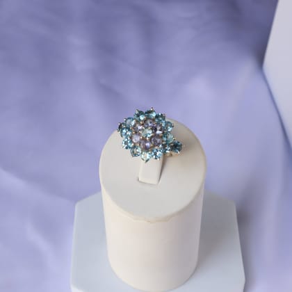 Starry Sea Amethyst and Blue Topaz Ring-US 7