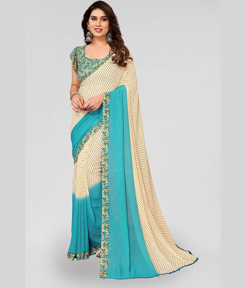 ANAND SAREES Georgette Printed Saree With Unstitched Blouse Piece ( Blue )