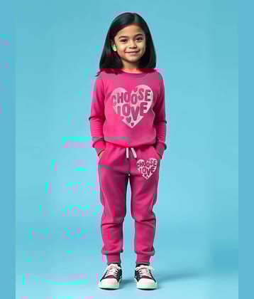 Trampoline Pack of 1 Girls Cotton Blend Sweatshirt & Joggers ( Pink )