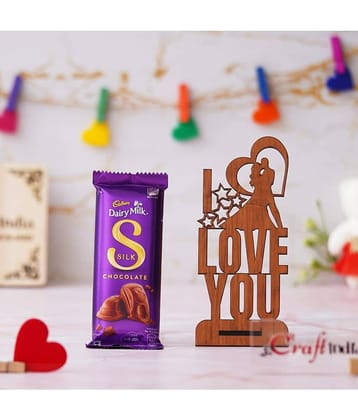 eCraftIndia Couple with I Love You Valentine's Showpiece & Dairy Milk Silk Chocolate-400gm