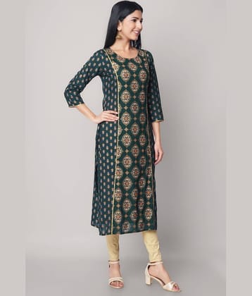 GOD BLESS - Green Rayon Women's Straight Kurti ( Pack of 1 )