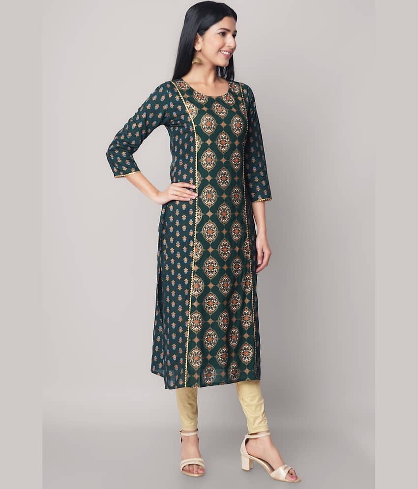 GOD BLESS - Green Rayon Women's Straight Kurti ( Pack of 1 )