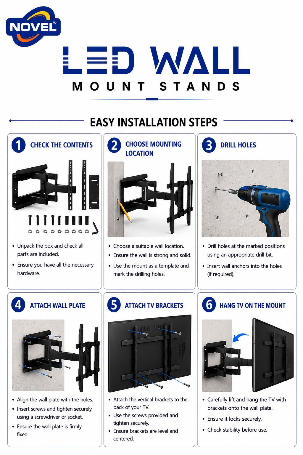 P900/H6 LED Wall Mount Stand is designed for large-screen TVs