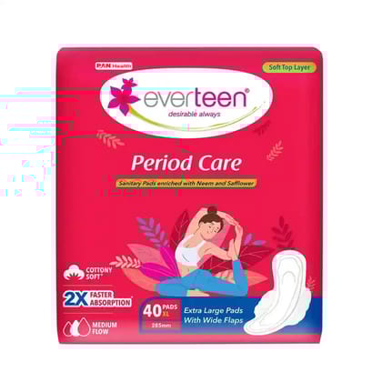 everteen Period Care XL Soft 40 Sanitary Pads Enriched with Neem and Safflower For Medium Flow-1 Pack
