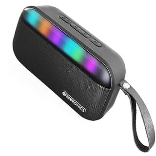 ZEBRONICS County 7 Portable Bluetooth Speaker 8 Watts Upto 15 Hours Playback Passive Radiator BTv5.3  mSD  TWS  USB RGB LED Call Function Carry Loop (Black).