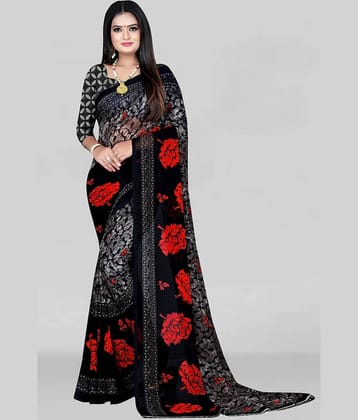 LEELAVATI Georgette Printed Saree With Unstitched Blouse Piece ( Black )