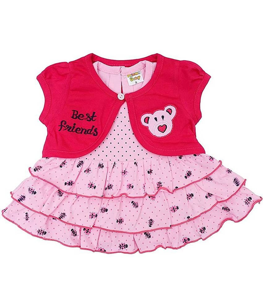 NammaBaby Baby Girls Cotton Blend Dresses ( Pink )