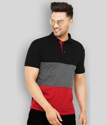 Leotude Pack of 1 Cotton Blend Regular Fit Colorblock Half Sleeves Men's Polo T Shirt ( Black )