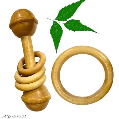 Shreeja Shilpcraft Neem Wood Dumbbell Rattle & Ring Teether Soothing, Safe & Perfect for Infants Shreeja Shilpcraft Neem Wood Dumbbell Rattle & Ring Teether Soothing, Safe & Perfect for Infants