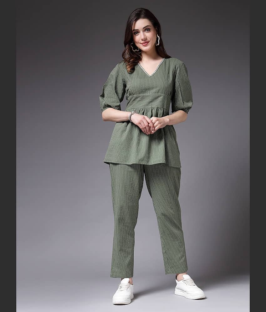 Stylum Women Self Design Top With Trousers Co-Ord Set ( Beige )