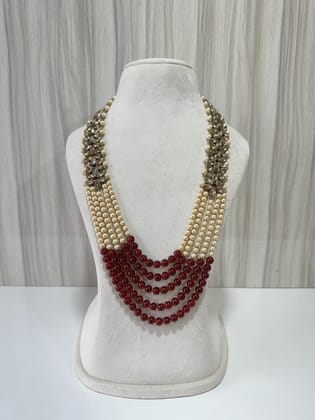 CREAM X MAROON KUNDAN MALA