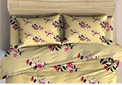 100% Cotton Bed Sheet | Flatsheet King Size with Two Pillow Covers| 300 TC | Floral Design (275 x 275 cm,Yellow| 1 King Size Bedsheet Cotton (108 X 108 Inches) | with 2 Pillow Covers