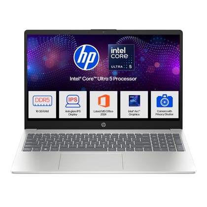 HP 15 Smartchoice, Intel Core Ultra 5 125H, 12 Tops (16GB DDR5, 512GB SSD) FHD, IPS, 15.6''/39.6cm, Win11, M365(1yr)* Office24, Silver, 1.65kg, fd1254TU, FHD Camera w/Shutter, AI Powered Laptop HP 15 Smartchoice, Intel Core Ultra 5 125H, 12 Tops (16GB DD HP 15 Smartchoice, Intel Core Ultra 5 125H, 12 Tops (16GB DDR5, 512GB SSD) FHD, IPS, 15.6''/39.6cm, Win11, M365(1yr)* Office24, Silver, 1.65kg, fd1254TU, FHD Camera w/Shutter, AI Powered Laptop HP 15 Smartchoice, Intel Core Ultra 5 125H, 12 Tops (16GB DD