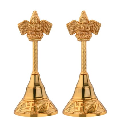 S-GUARD Zinc Metal Pooja Bells, Decorative and Gold Color Puja Bells for Temple Poojaghar Ghanti-Kuber Gold Plated Pooja