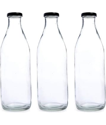 AFAST Clear Glass Storage Bottle With Metal Lid Transparent Glass Water Bottle 1000 mL ( Set of 3 )