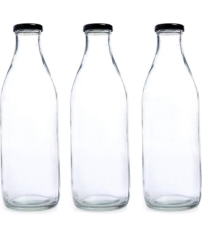 AFAST Clear Glass Storage Bottle With Metal Lid Transparent Glass Water Bottle 1000 mL ( Set of 3 )