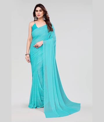 ANAND SAREES Satin Striped Saree With Unstitched Blouse Piece ( Light Blue )
