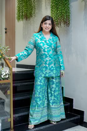Hamsha Turquoise Green Brocade Co-ord Set-XXL