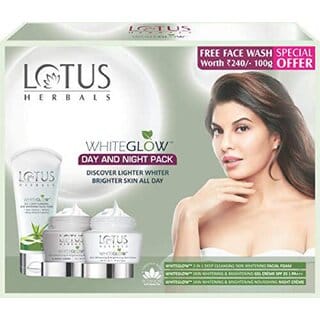 Lotus WhiteGlow Day & Night Skincare Pack Brightening Cleanser, Whitening Day Gel me SPF 25 & Nourishing Night me (220 g)