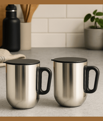 ATROCK Insulated Coffee Mug Solid Stainless Steel Coffee Mug 400 mL ( Pack of 2 )