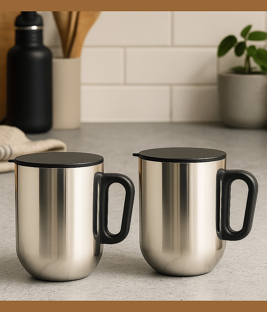 ATROCK Insulated Coffee Mug Solid Stainless Steel Coffee Mug 400 mL ( Pack of 2 )
