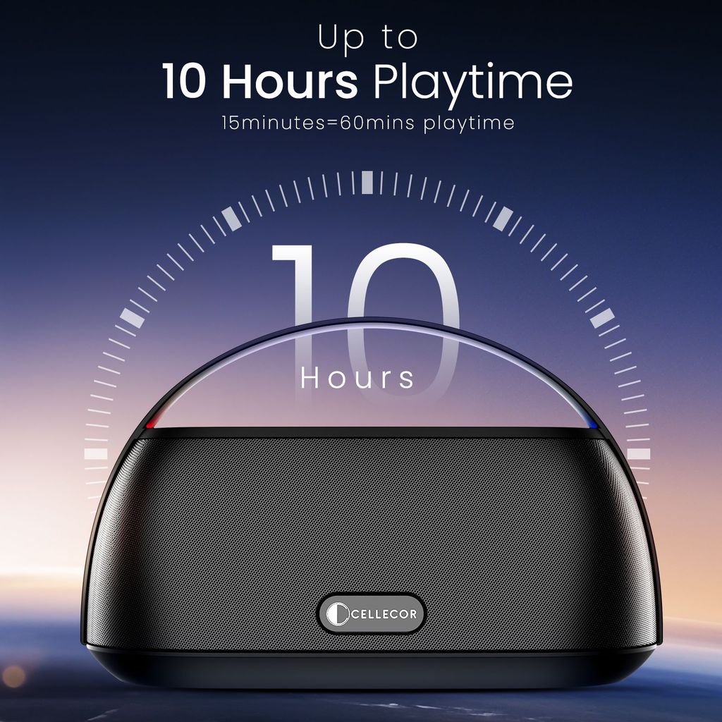 Cellecor CLB-60 | 10 Hr Playtime | BT-v5.3 | 2600mAH | Water Resistant 10 W Bluetooth Speaker-Black