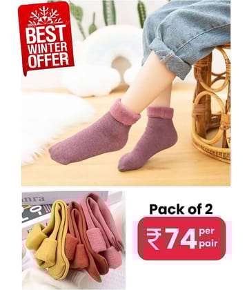 Infispace Pack of 2 Woollen Men's Solid Mid Length Socks ( Magenta )