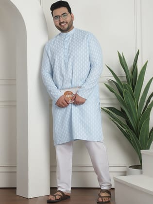 Men's Cotton Blend Printed Sky Blue Pyjama-46