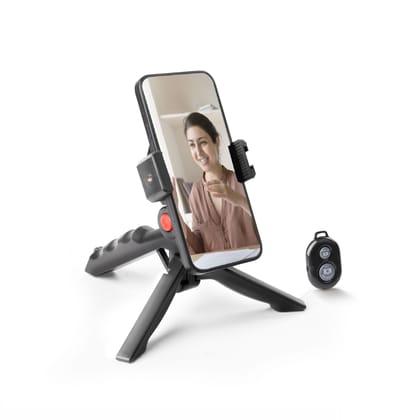 Digitek (DTR-220) Lightweight & Portable Mini Tripod, Ideal for Smartphones, Action Camera, DSLR & Gopro for Comfortable & Longer Duration Shoot, with Smartphone Mount & Shutter Remote Black / Small