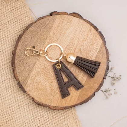 PERSONALISED LETTER KEYCHAIN - BROWN-Brown