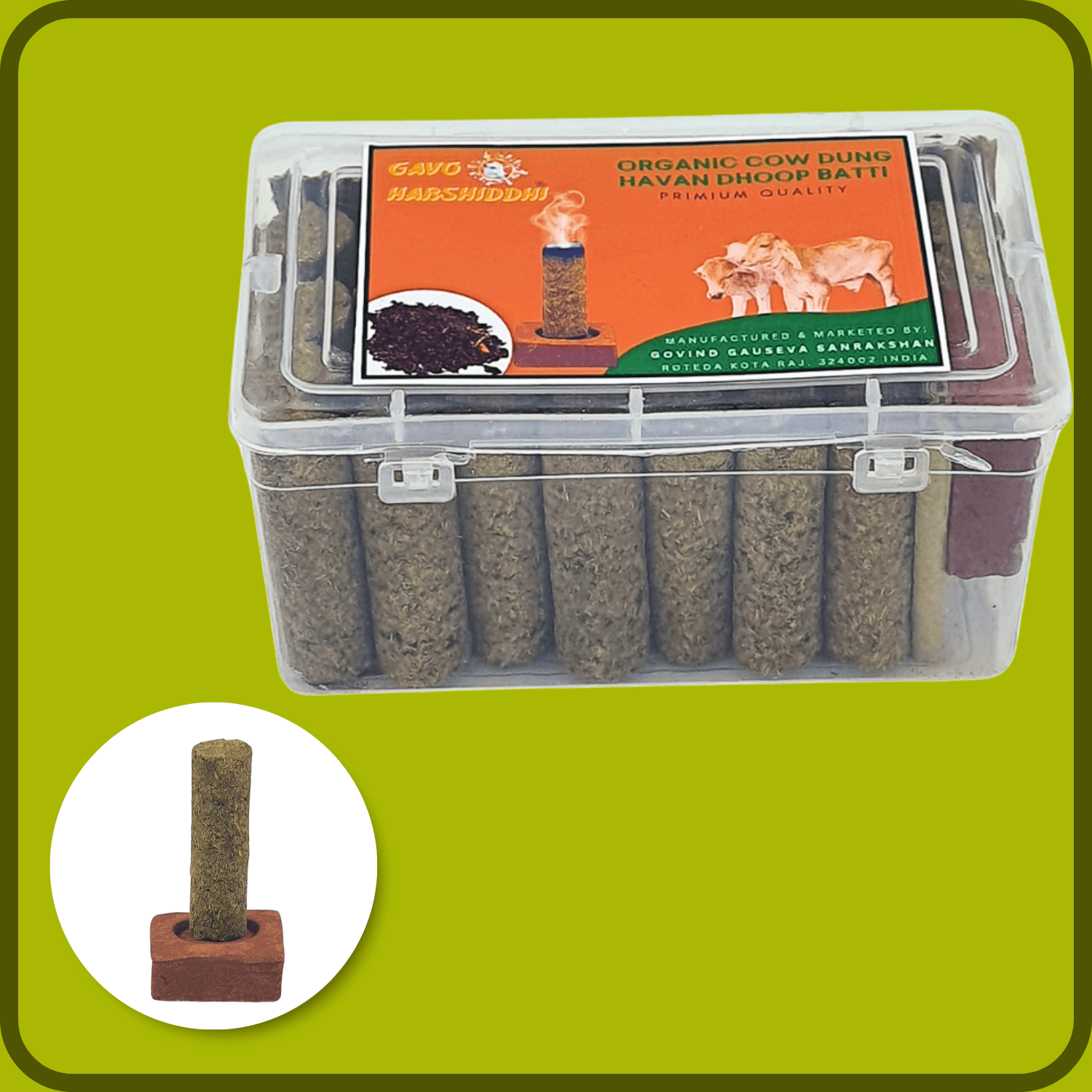 GAVO HARSHIDDHI Havan Fragrance Cow Dung Dhoop Batti - 30 Sticks | Long-Lasting Natural Havan Incense Dhoop Batti | Dhoop Sticks for Pooja, Home Fragrance, Hawan, Air Purification and Meditation-
