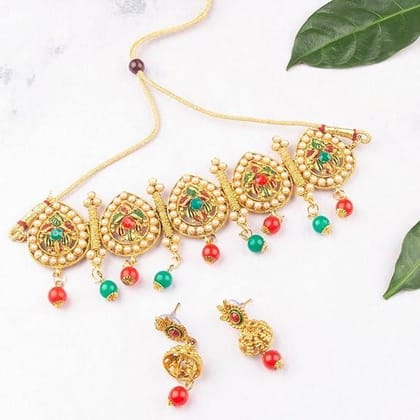 Women Gold-Toned White Antique Jewellery Set
