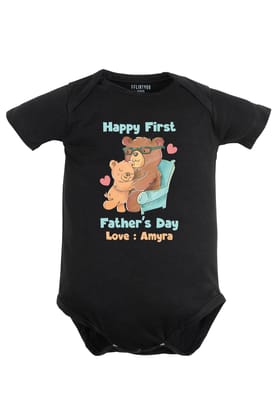 Happy First Father's Day Baby Romper | Onesies w/ Custom Name-Black / Baby Romper / 0-3 Months