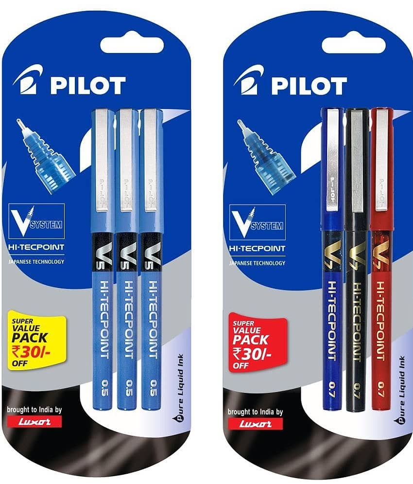 Pilot Hi-Tecpoint V5 Blue 3 and V7 Blue, Black and Red