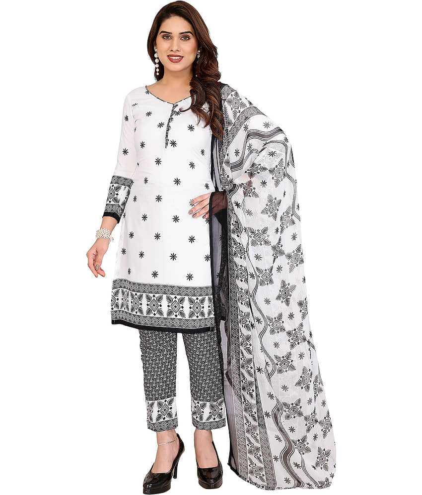 Kashvi Sarees Women Crepe Unstitched Dress Material ( WHITE )