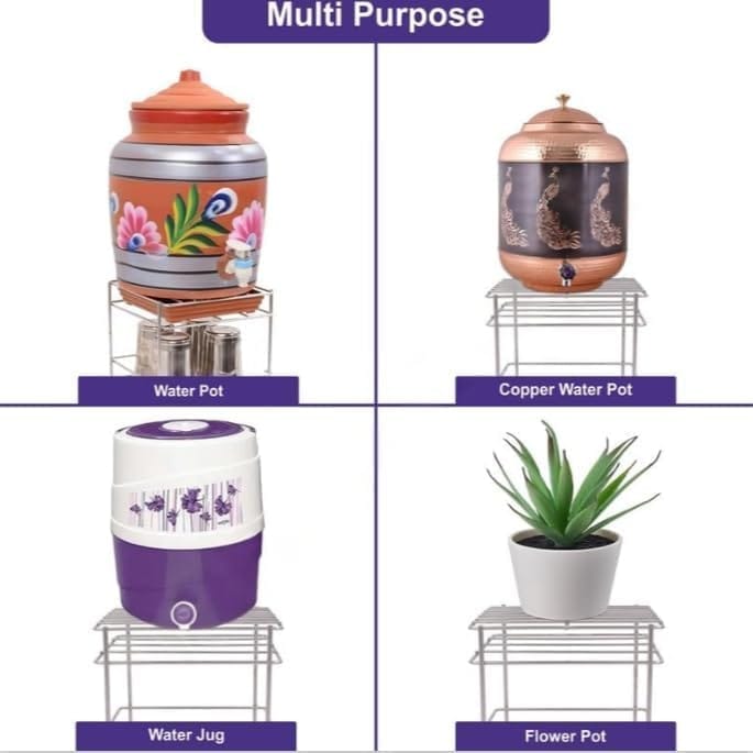 DC Steel Matka Stand with Water Tray, Square Design, 20 x 20 x 19 cm, Silver (Square Stand)