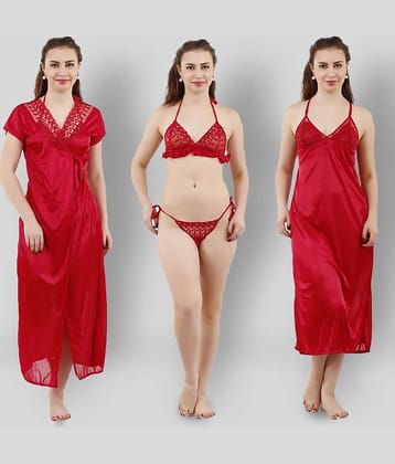 Reposey - Maroon Satin Women's Nightwear Nightsuit Sets ( Pack of 4 )