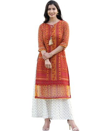 Juniper - Mustard Chiffon Women's Straight Kurti ( Pack of 1 )