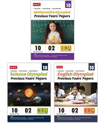 MTG IMO-NSO-IEO Class-10 Olympiad Previous Years Papers (2023-2019 Set A & B) Mathematics, Science & English (Set of 3 Books) | Mock Test Papers with Sample OMR Sheet For 2024-25 Exam