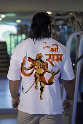 Jai Shree Ram Hanuman Ji Oversized T-shirt (White)-S