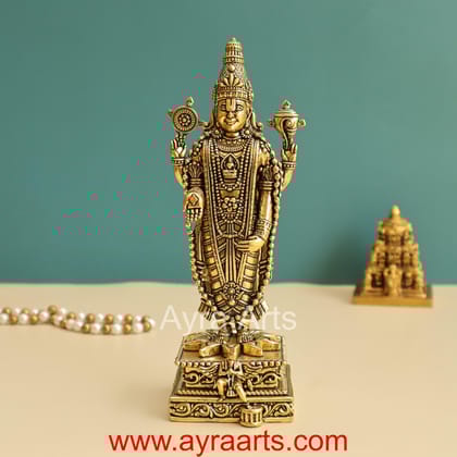 Premium Brass Lord Tirupati Balaji Venkateshwara Swamy Idol - 8 Inch Height