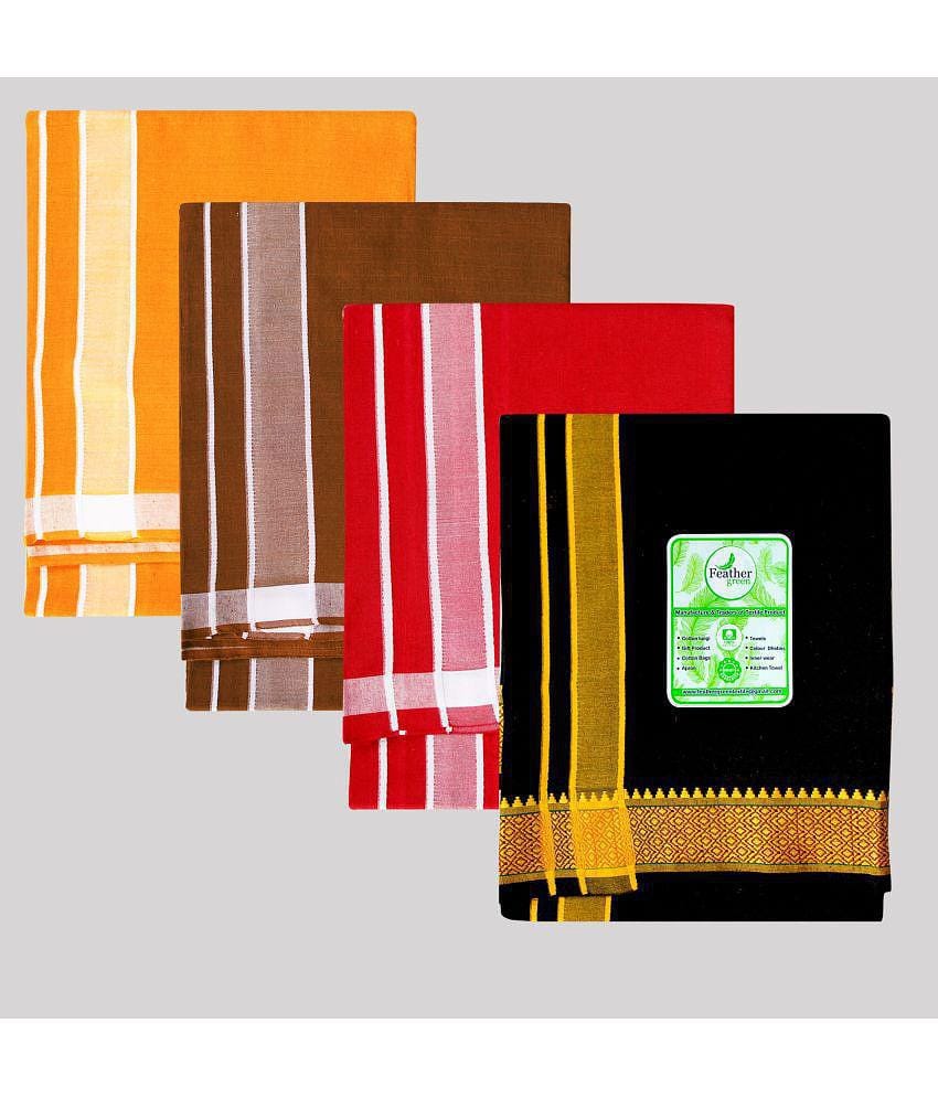 Feather Green - Multicolor Cotton Mens Lungi ( Pack of 4 ) - None