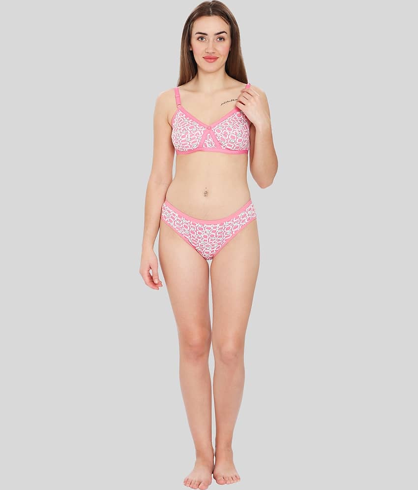 ILRASO Cotton Women's Bra & Panty Set ( Pink )