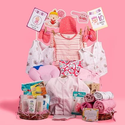 The Baby First Box Newborn Baby Essential Kit-25 Items (Summer Kit For 0-3 Months) For Baby Girls|Newborn Hamper Gift Set|Baby Gift Kit|Gift Set For Baby Shower|Baby Gifts,Multicolor The Baby First Box Newborn Baby Essential Kit-25 Items (Summer Kit For 0-3 Months) For Baby Girls|Newborn Hamper Gift Set|Baby Gift Kit|Gift Set For Baby Shower|Baby Gifts,Multicolor