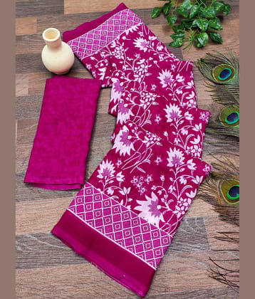 ANAND SAREES Georgette Printed Chanderi saree With Unstitched Blouse Piece ( Pink )