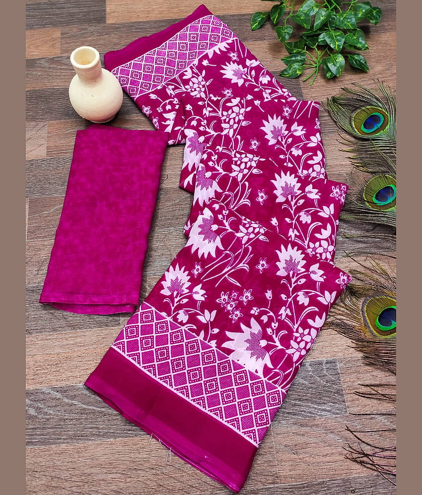 ANAND SAREES Georgette Printed Chanderi saree With Unstitched Blouse Piece ( Pink )